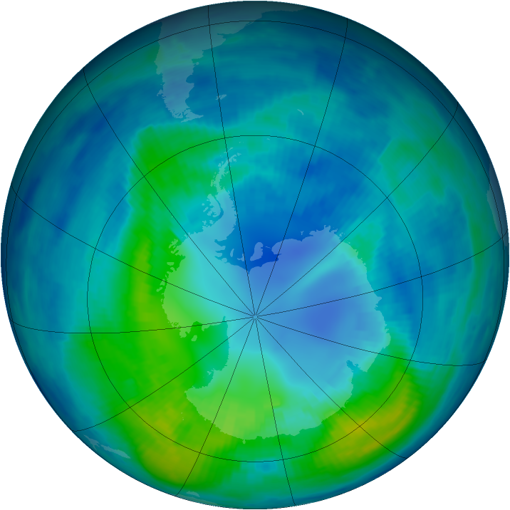 Antarctic ozone map for 18 April 1997